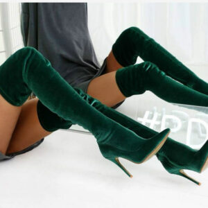 Emerald Luxe Velvet Thigh-High Stiletto Boots