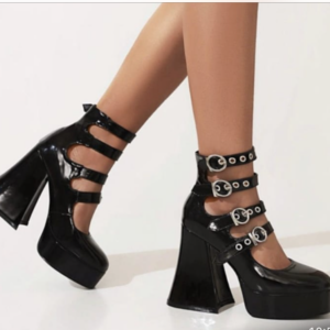 Gothic Retro Platform Mary Jane Heels – Multi‑Strap Buckle Chunky Block Shoes