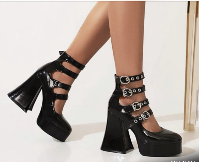 Gothic Retro Platform Mary Jane Heels – Multi‑Strap Buckle Chunky Block ...